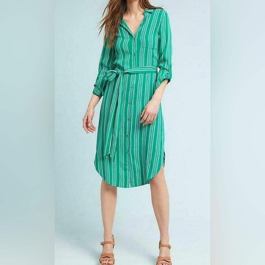 Maeve Green Striped Shirt Dress